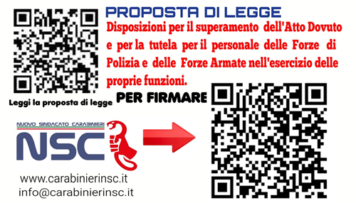 Proposta di Legge di Iniziativa Popolare <b>â€œDisposizioni per il superamento dell'Atto Dovuto e per la tutela del personale delle Forze di Polizia e delle Forze Armate nell'esercizio delle proprie funzioniâ€</b>