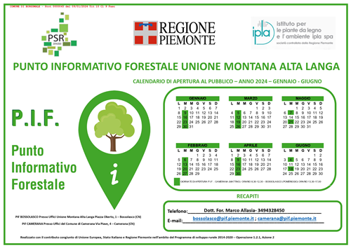 Calendario punto informativo forestale Unione Montana Alta Langa